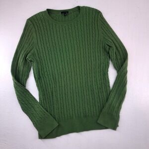 Talbots Large | Green Cable Knit Crew Neck Long Sleeve Cotton Wool Sweater Women